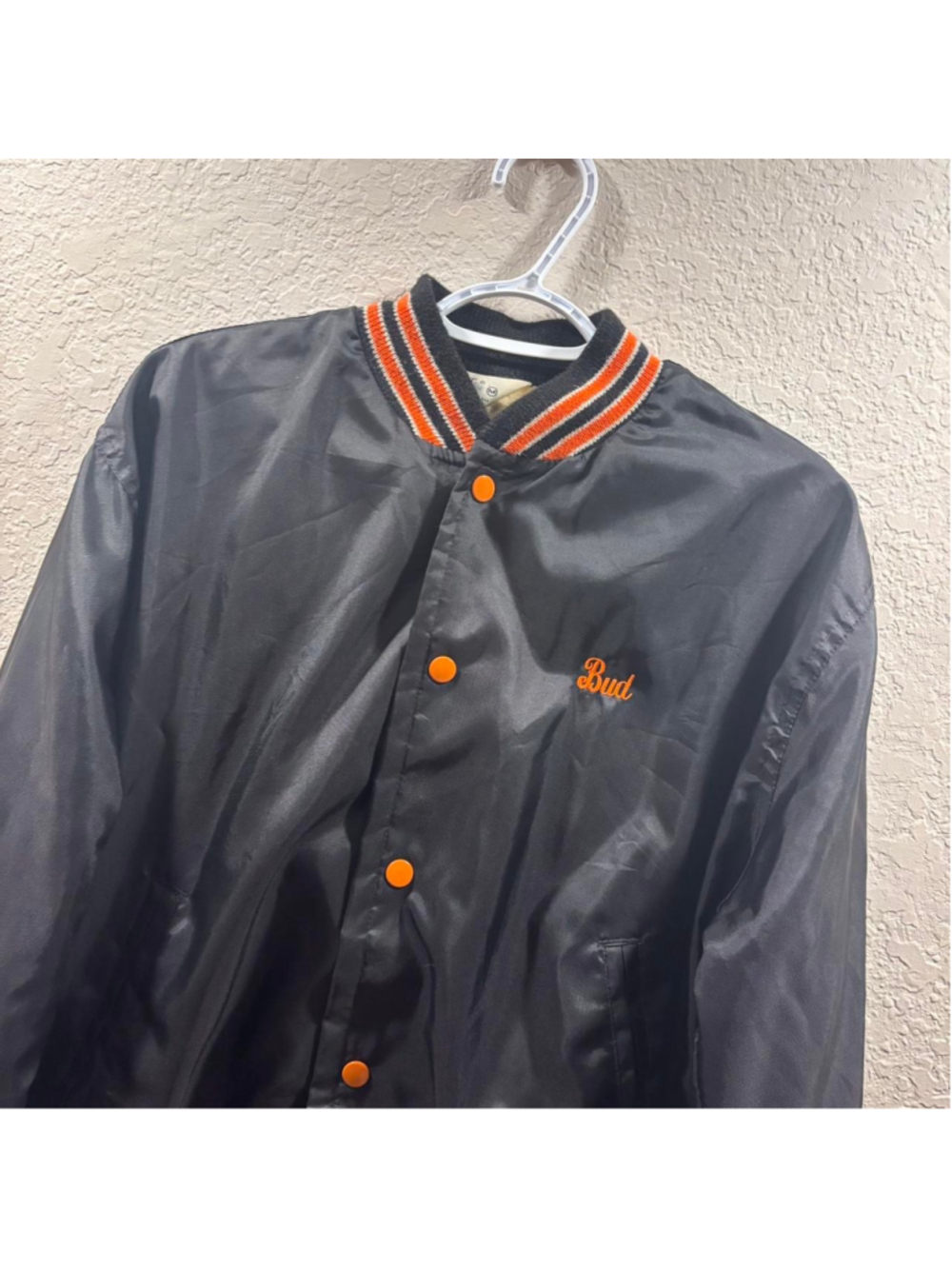 Grey and orange BudweiserBud bomber jacket